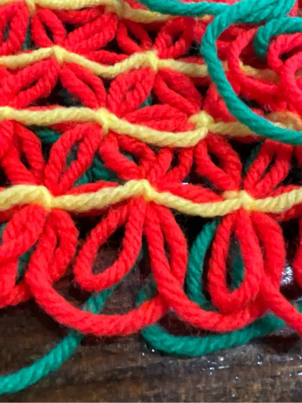 Vintage Lot of 4 Crocheted Placemats Bright Orange Green